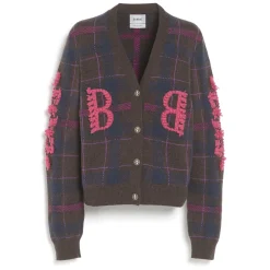 Women Barrie Tartan cashmere cardigan with B logo