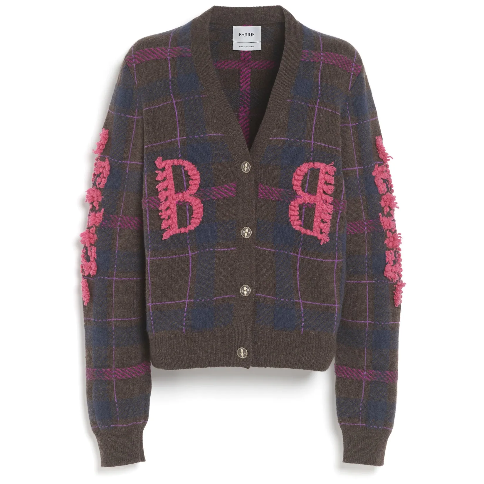 Women Barrie Tartan cashmere cardigan with B logo