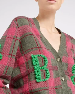Women Barrie Tartan cashmere cardigan with B logo