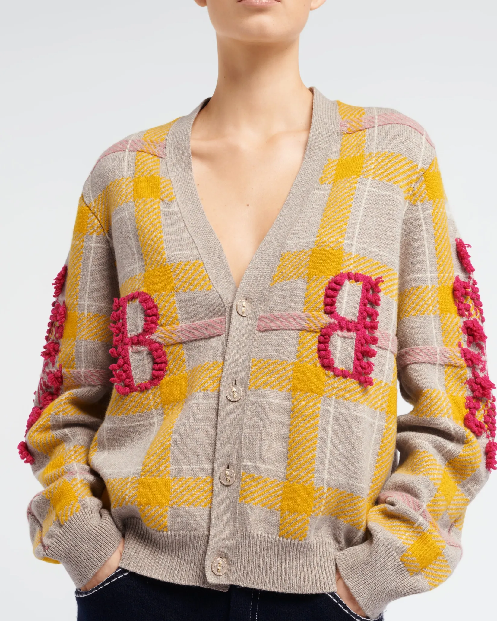 Women Barrie Tartan cashmere cardigan with B logo