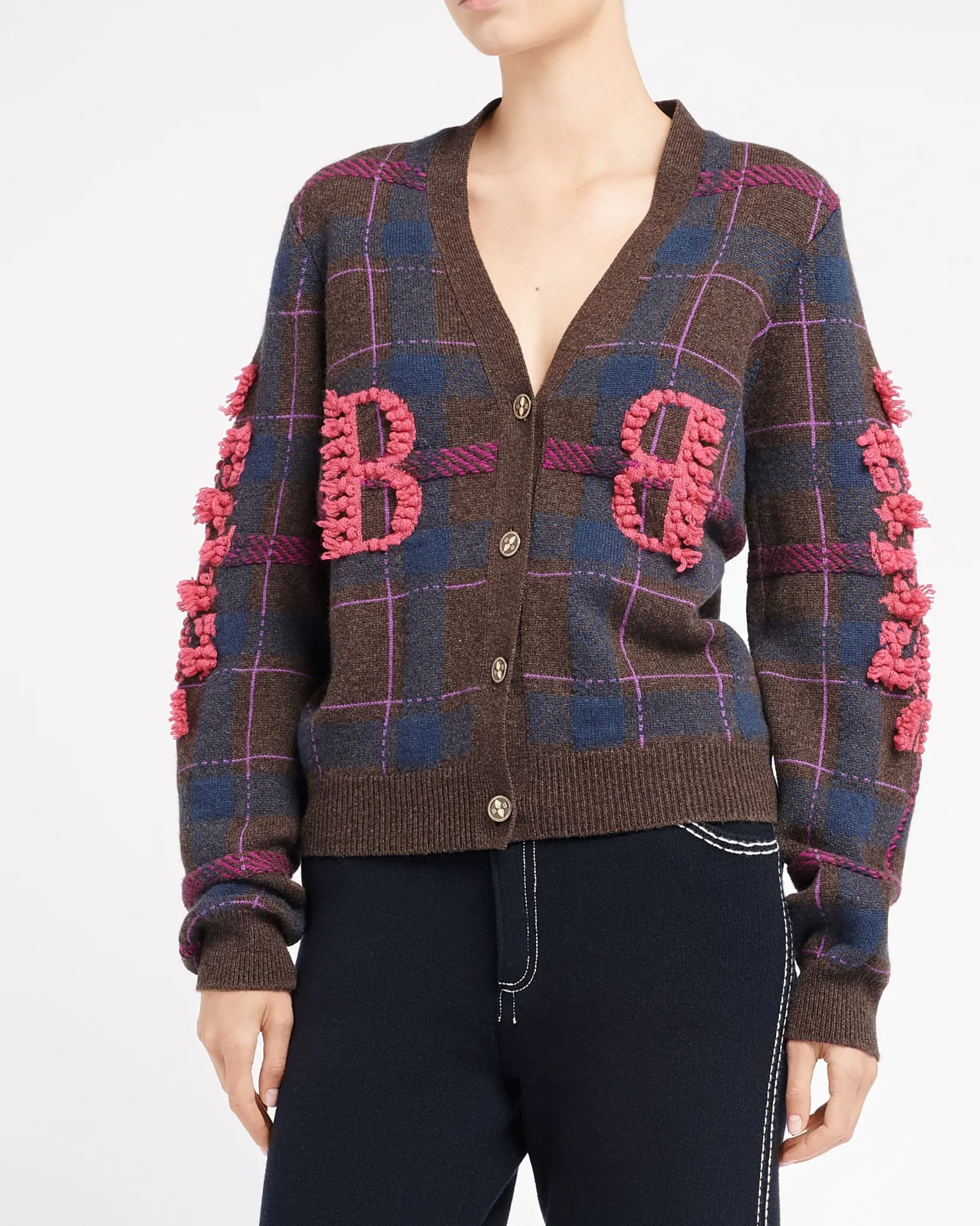 Women Barrie Tartan cashmere cardigan with B logo