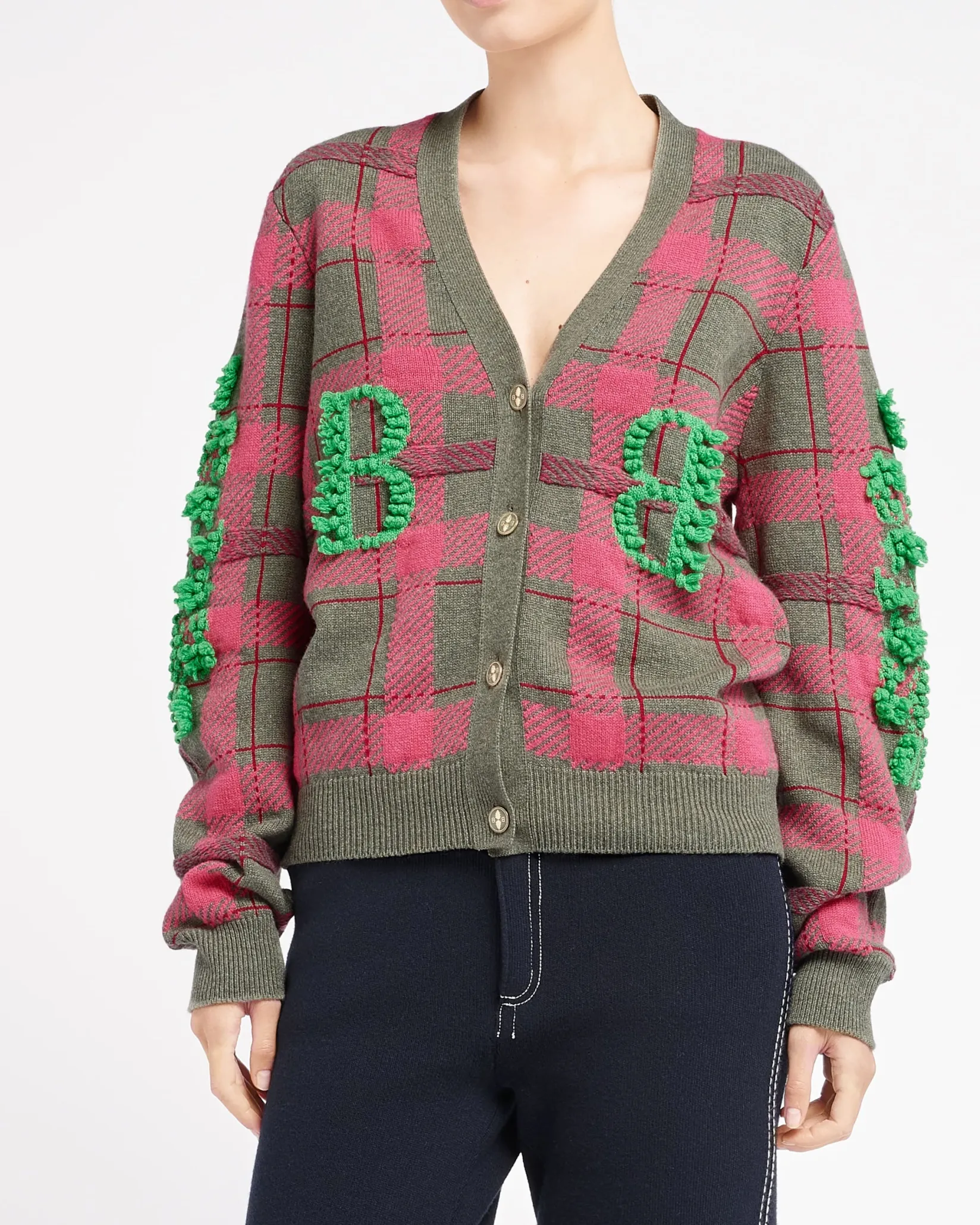 Women Barrie Tartan cashmere cardigan with B logo