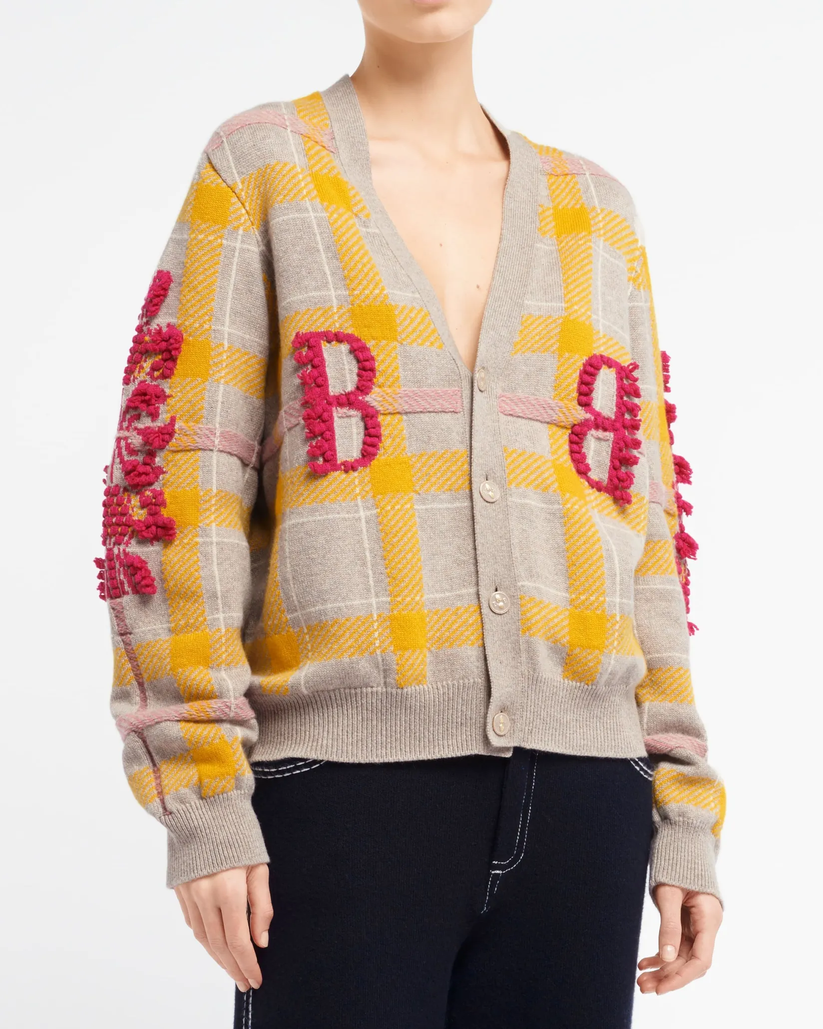 Women Barrie Tartan cashmere cardigan with B logo