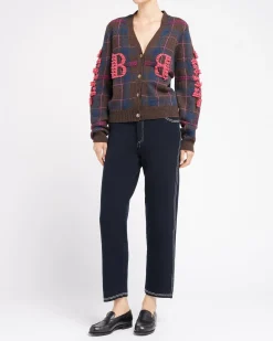 Women Barrie Tartan cashmere cardigan with B logo