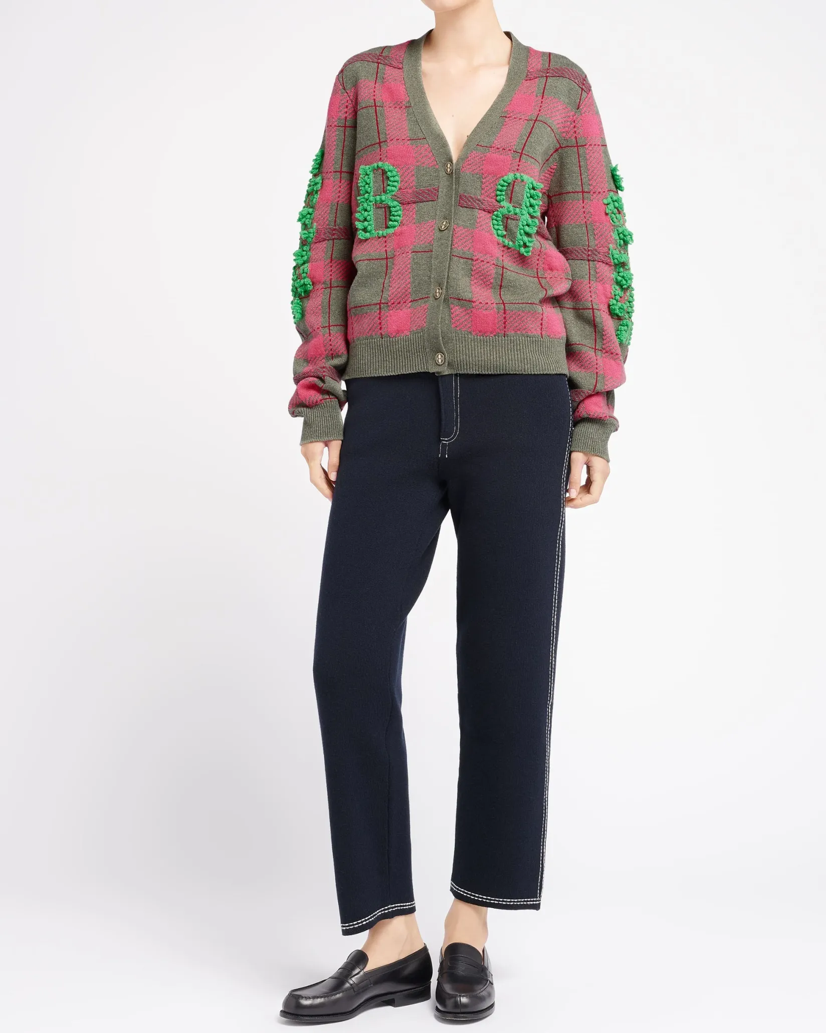 Women Barrie Tartan cashmere cardigan with B logo