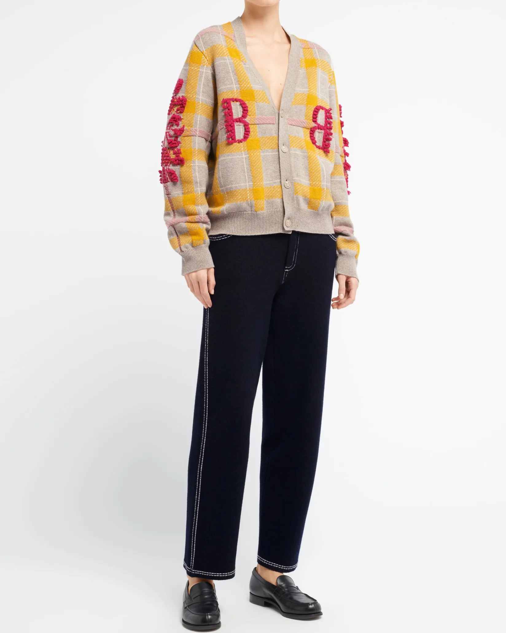 Women Barrie Tartan cashmere cardigan with B logo