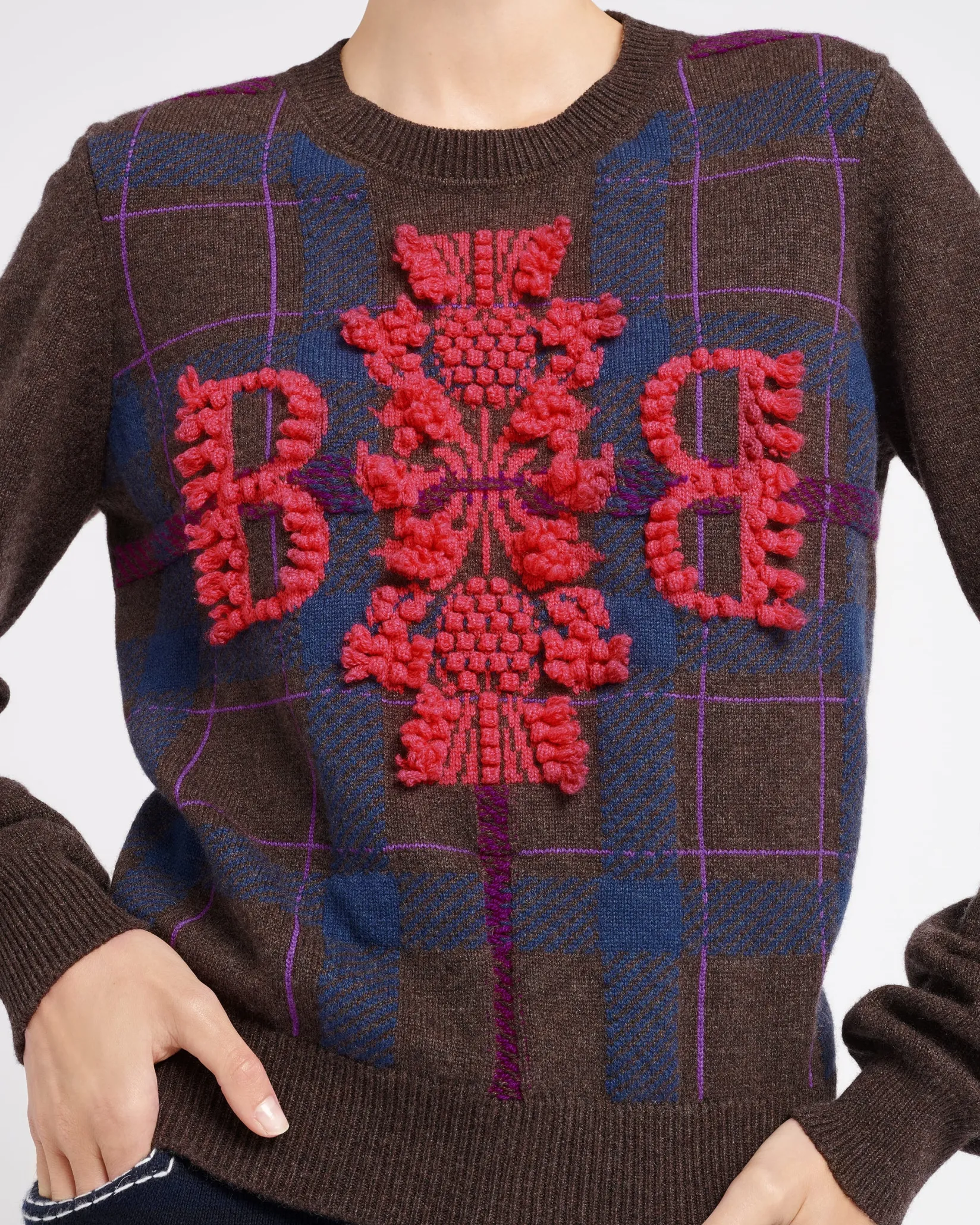Women Barrie Tartan cashmere jumper with 3D logo