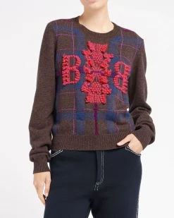 Women Barrie Tartan cashmere jumper with 3D logo