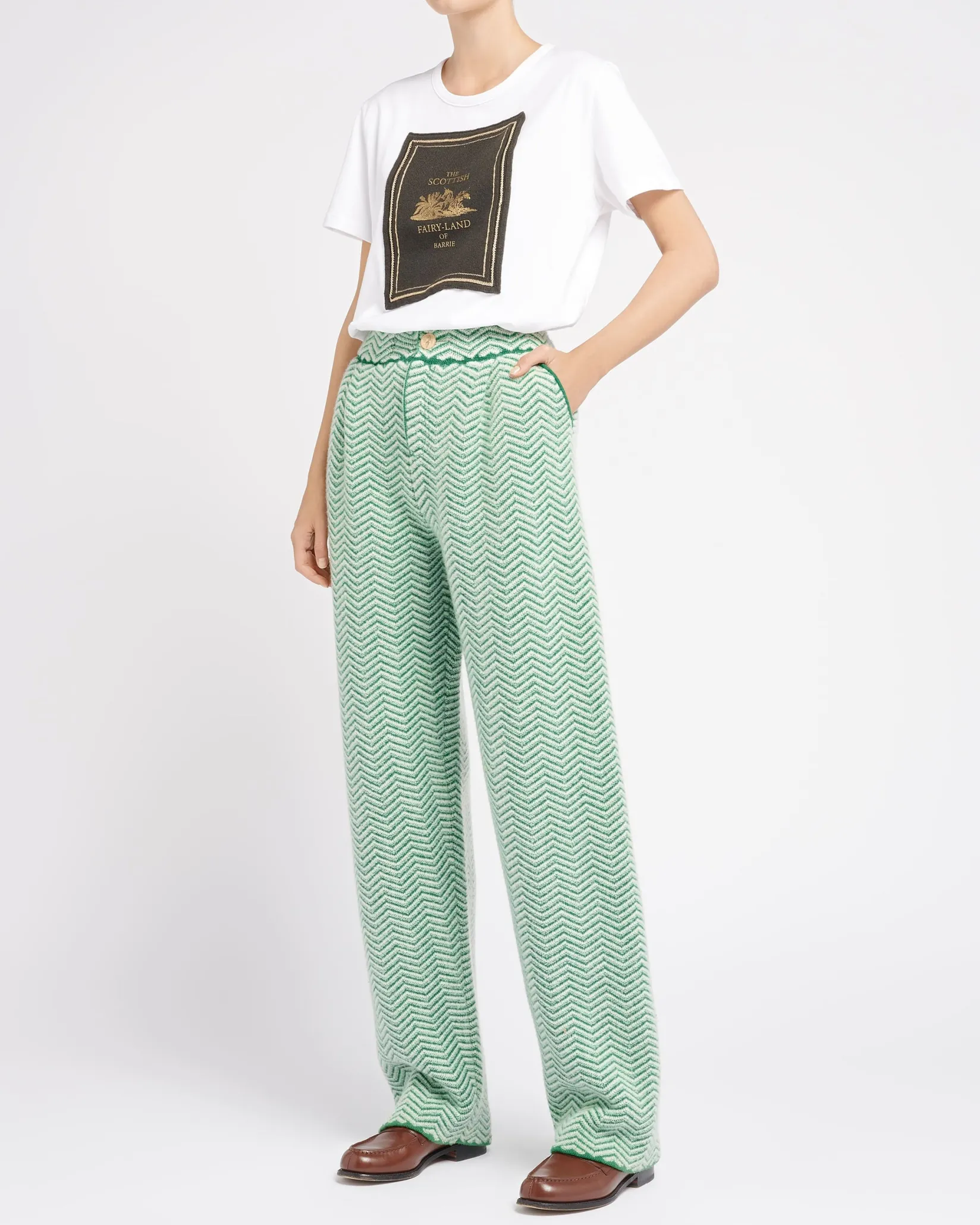 Women Barrie Trousers in cashmere, wool and silk with a chevron motif