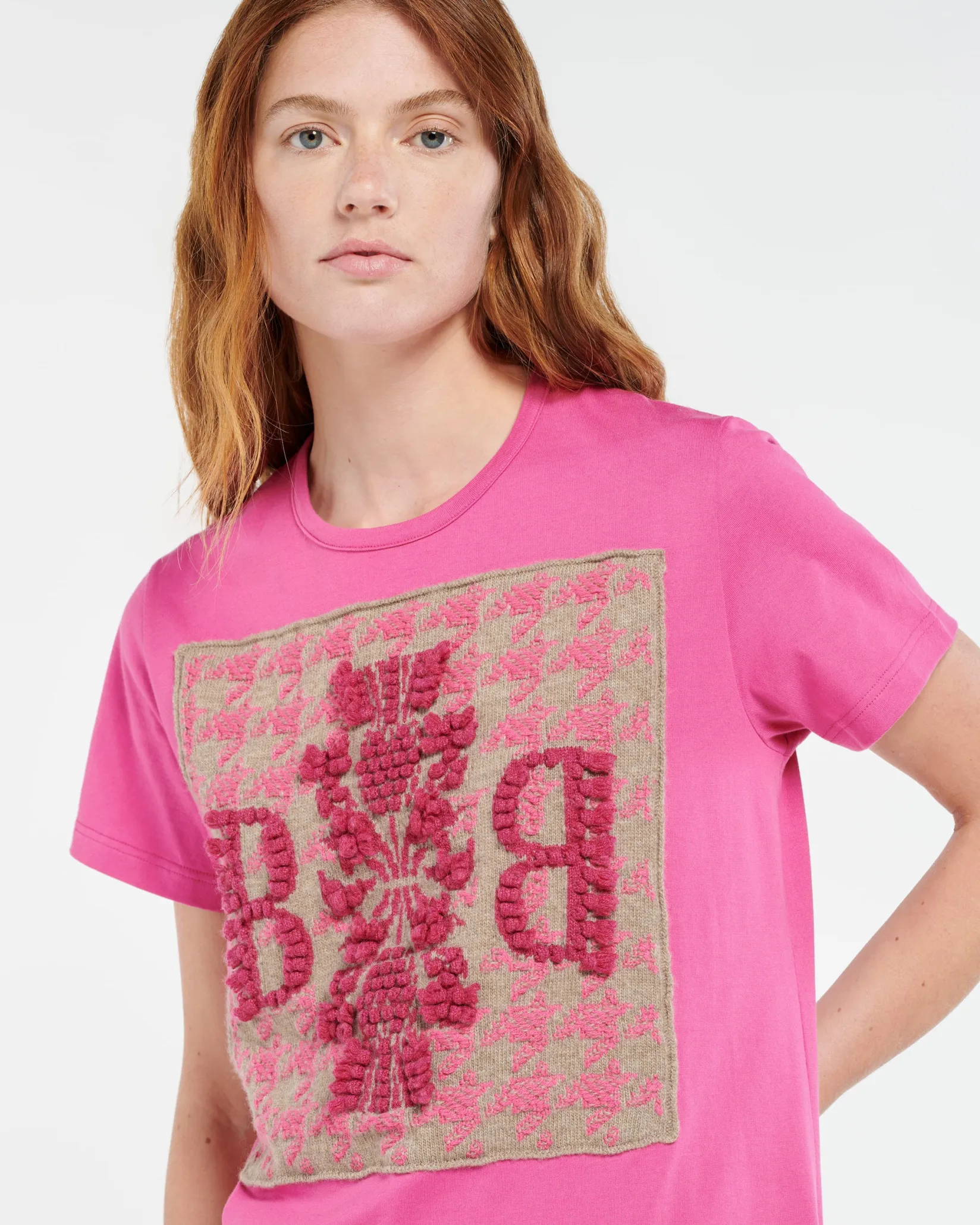 Women Barrie T-Shirt with cashmere houndstooth patch and B logo