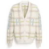 Barrie V-neck cashmere cardigan with tartan pattern and B logo