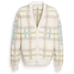 Barrie V-neck cashmere cardigan with tartan pattern and B logo