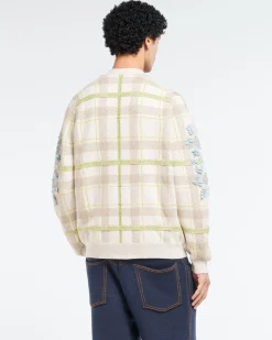 Barrie V-neck cashmere cardigan with tartan pattern and B logo