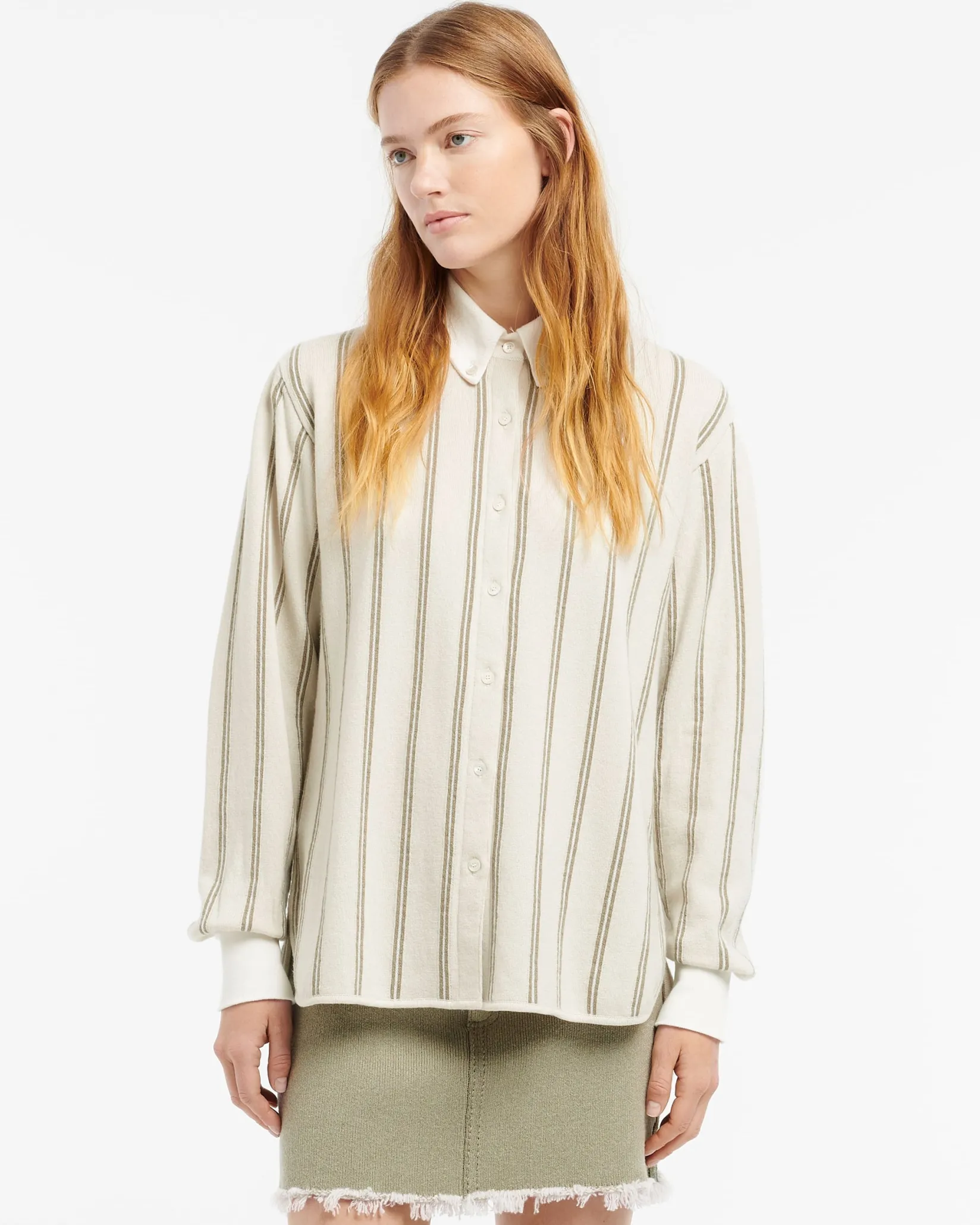Women Barrie Wide striped cashmere and cotton shirt