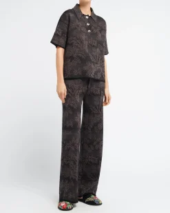 Women Barrie Wide-leg cashmere trousers with thistle motif