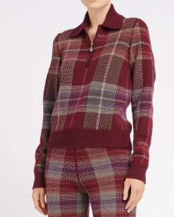Women Barrie Zip-neck jumper in cashmere and wool with a tartan motif