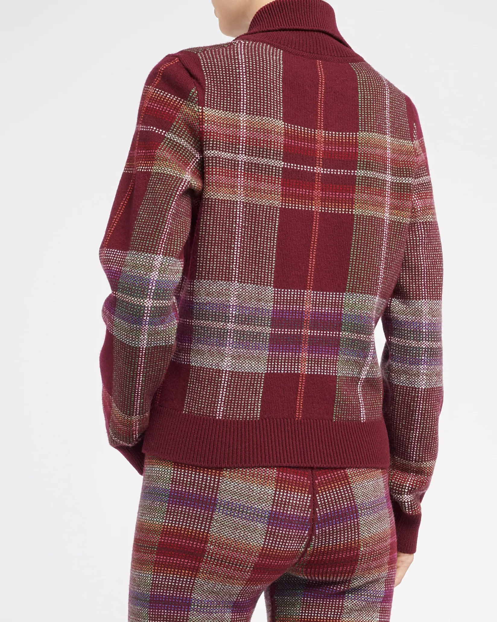 Women Barrie Zip-neck jumper in cashmere and wool with a tartan motif