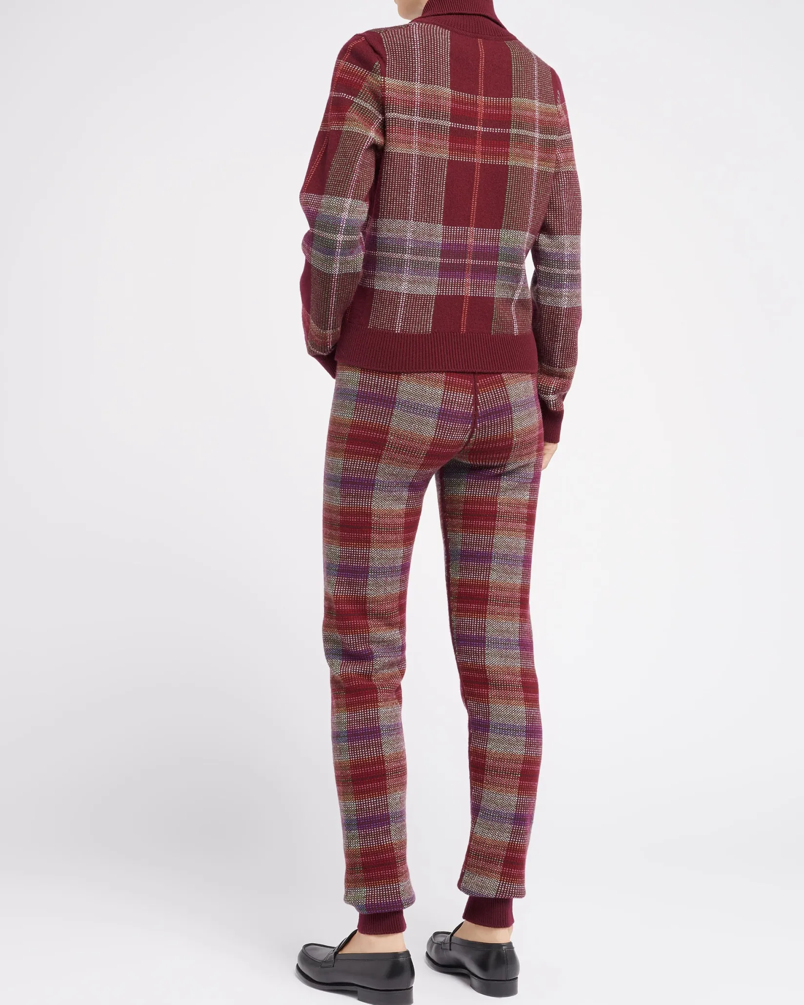 Women Barrie Zip-neck jumper in cashmere and wool with a tartan motif